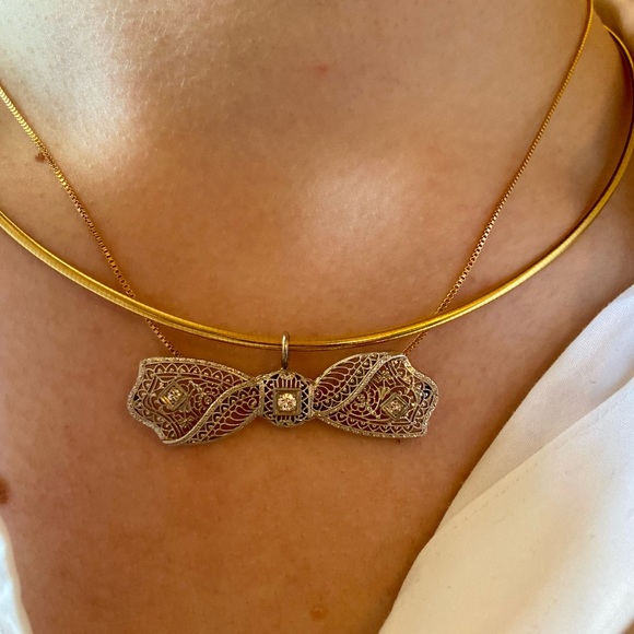 Vintage Converted 14KT White Gold Diamond Pendant - Picture 5 of 15